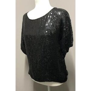 Beautiful Silk Black Sequin/Bead Cocktail Blouse  PM Jean For Joseph Le Bon  A20